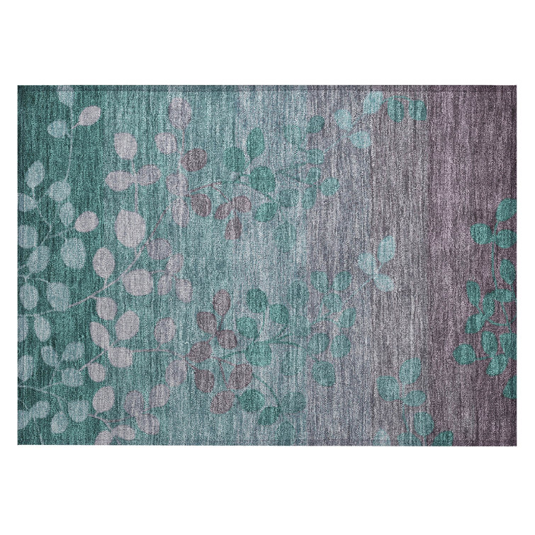 Machine Washable Indoor/Outdoor Xhevrie Teal Rug