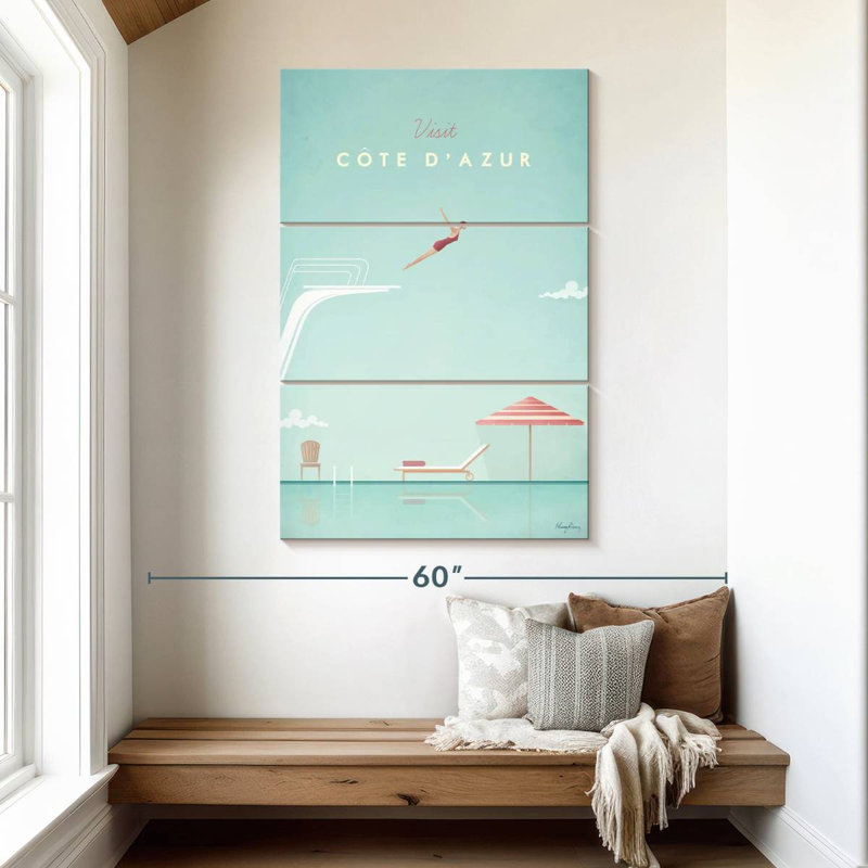 Affiche de voyage rétro Cote D'azur, H 50 po x l 32 po