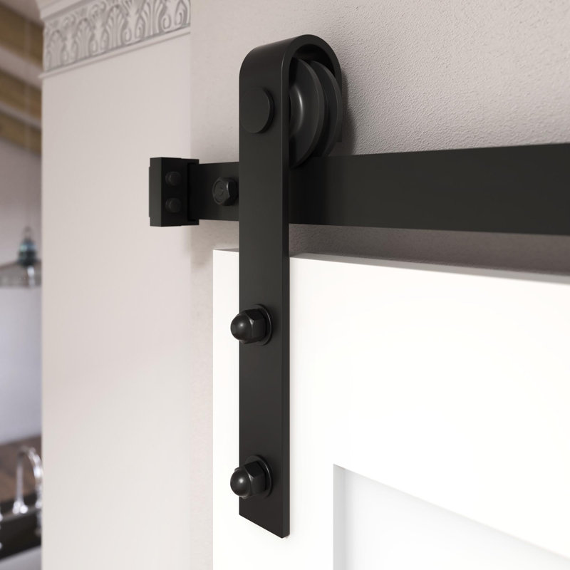 96-in Matte Black Steel Barn Door Hardware Kit