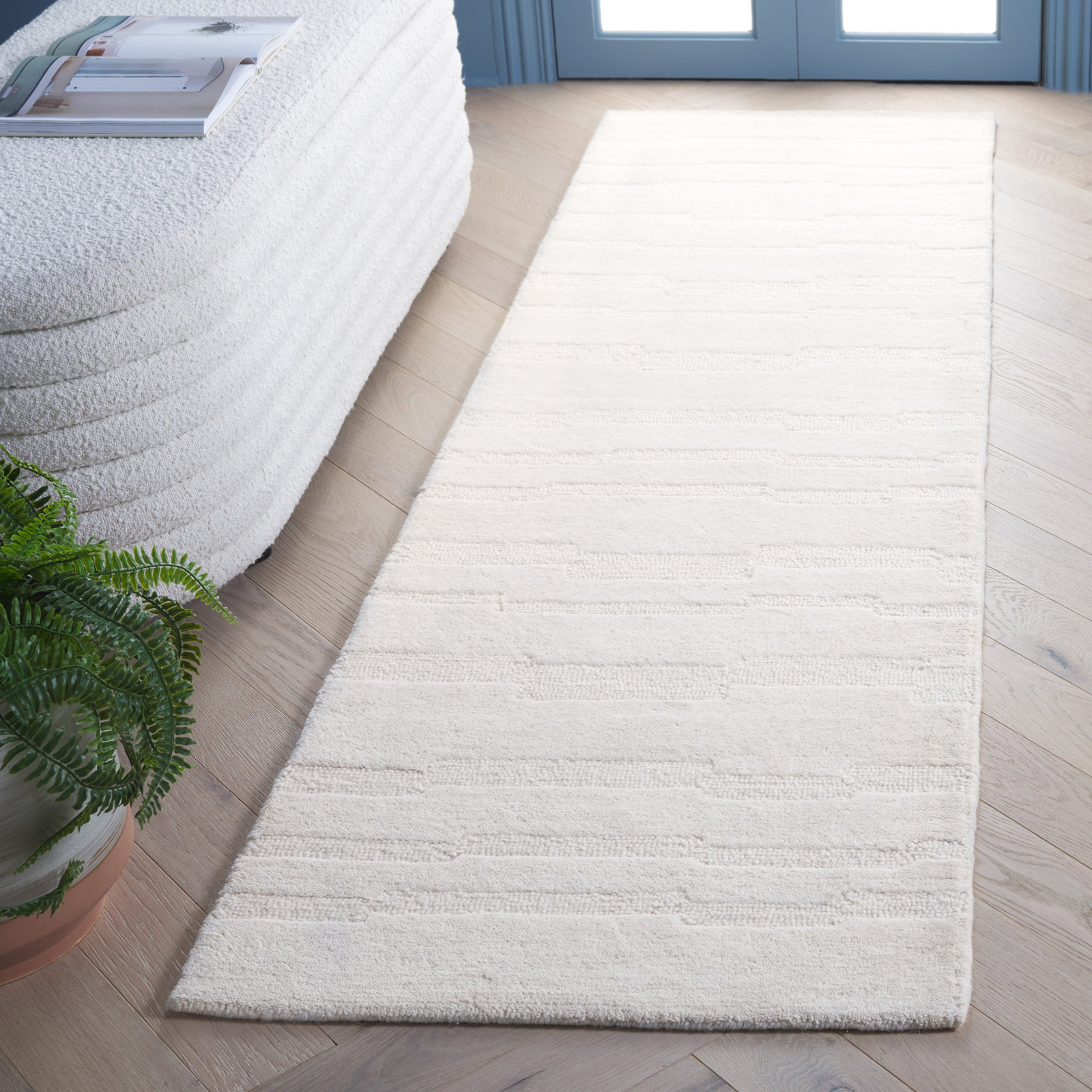 Elona Ivory Hand-Tufted Geometric Wool Rug, Runner 2'3" x 8'