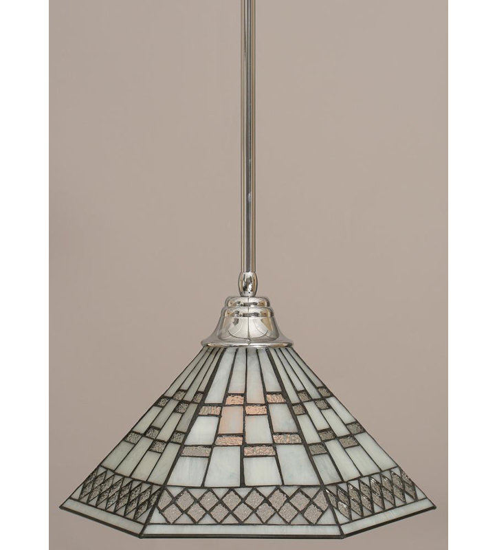 Luminaire suspendu avec tige en verre, Bronze, 12,25 po, Verre Tiffany en étain