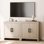 Meuble télé Farmhouse pour téléviseur de 65 po ou moins, meuble audio-vidéo en bois rustique et console multimédia avec 4 portes de rangement, armoire d'appoint pour le salon, couloir, beige rustique