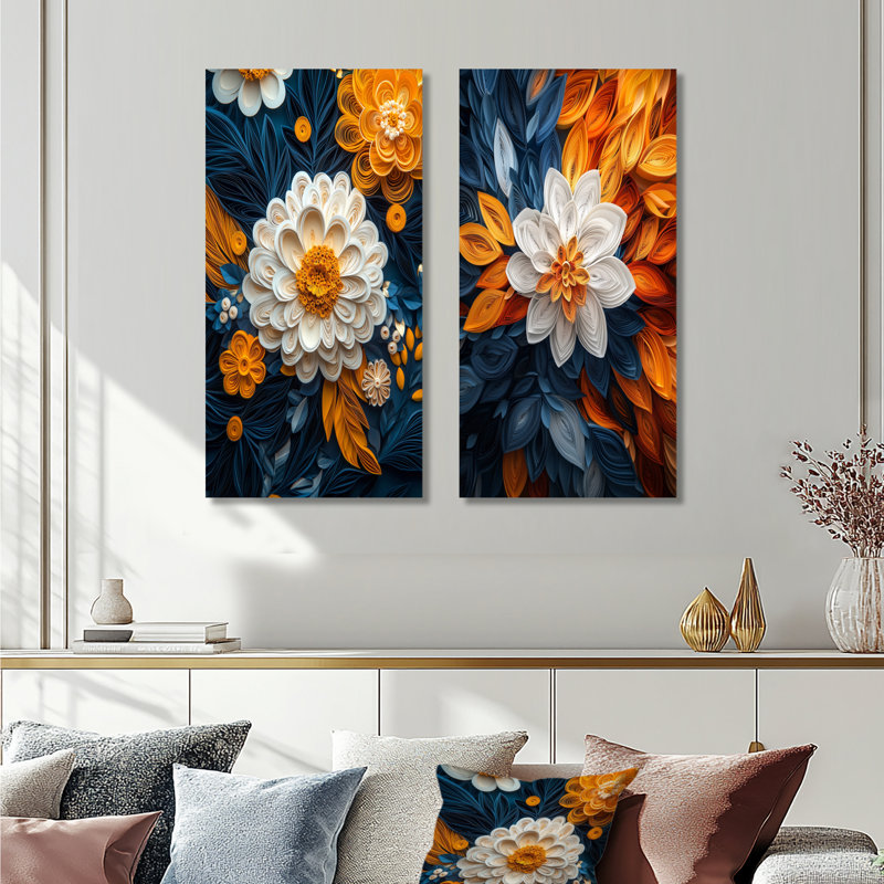 Tourbillon botanique blanc blanc et botanique I - ensemble de 2 reproductions d'art mural abstraites en métal, 40" H x 40" W