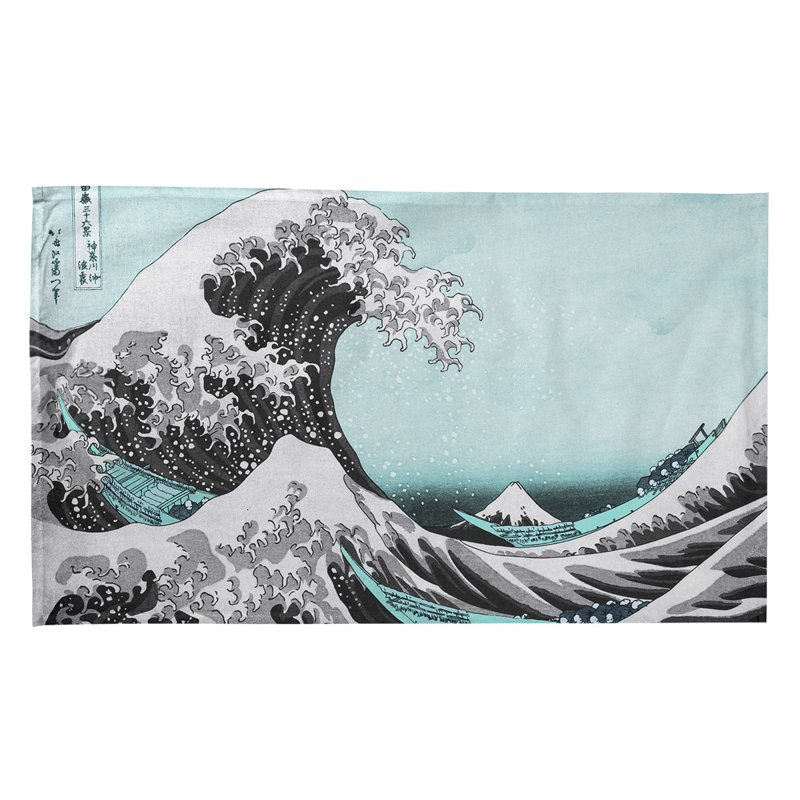 Serviette de thé magnifique wave, Polyester sergé, Vert clair / Gris