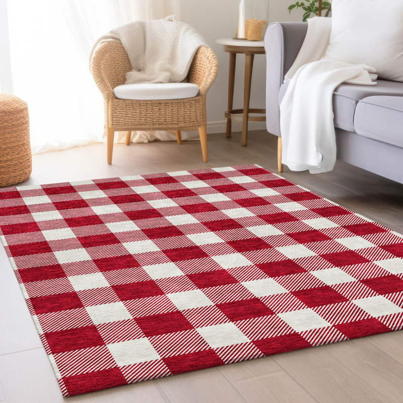 Tapis rouge Prisco lavable à la machine de qualité supérieure, Rectangle 5 pi x 7 pi 6 po