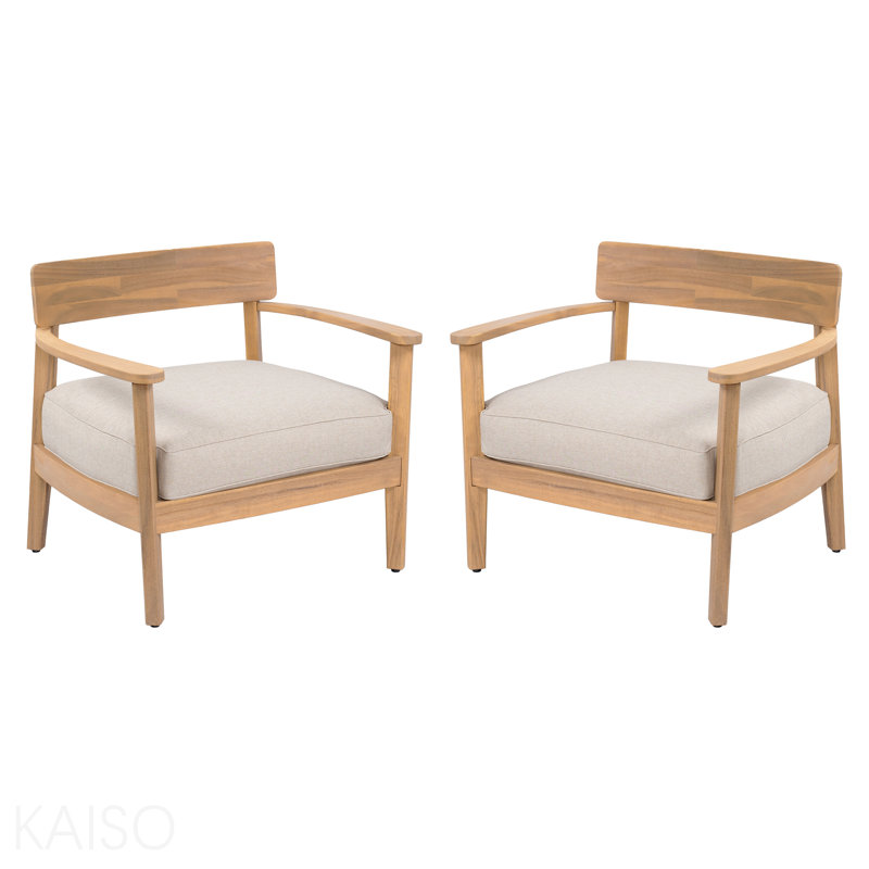Fauteuil club en bois d'acacia avec coussin de siège, ensemble de 2