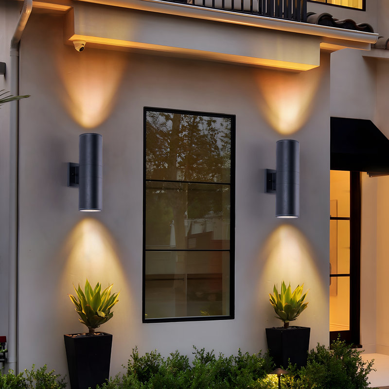 Cylindrical Up/down Lighting Outdoor Wall Sconce - Ip65 Waterproof All-weather Textured Black Aluminum Alloy Exterior Light, E26 Base Bulb Compatible Sealed Lamp Head Anti-rust Heavy-duty Durable Fixture For Porch, Patio & Entryway