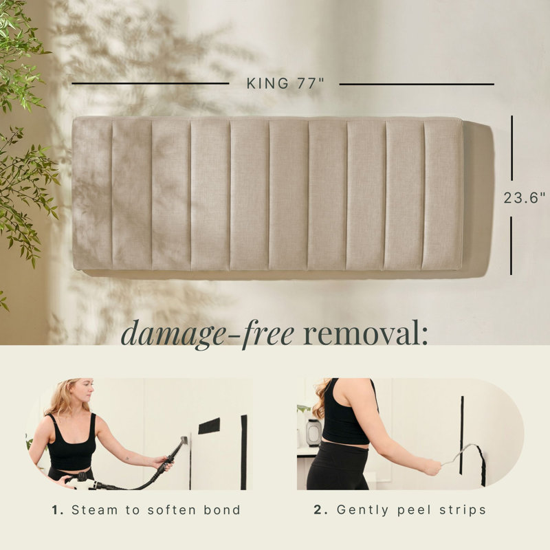 Chastelyne Upholstered Easy Assemble Wall Mounted Headboard, Beige, King