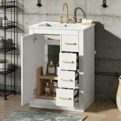 Meuble-lavabo avec lavabo, 1 porte et 3 tiroirs