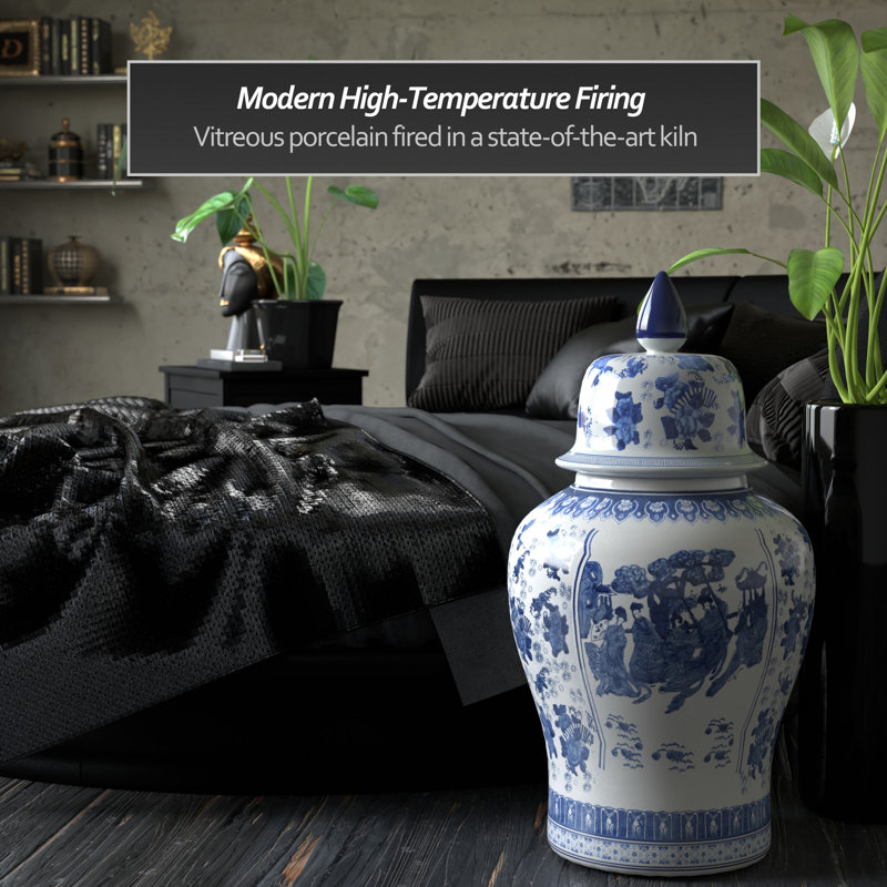 Timeless Chinese Temple Jar, Blue Ladies, 32"
