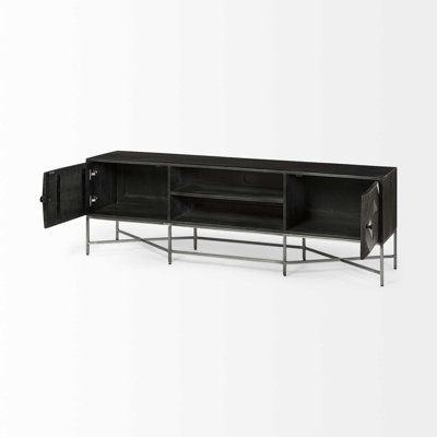 16" Dark Brown Solid Wood Console Table - Transitional Media Storage