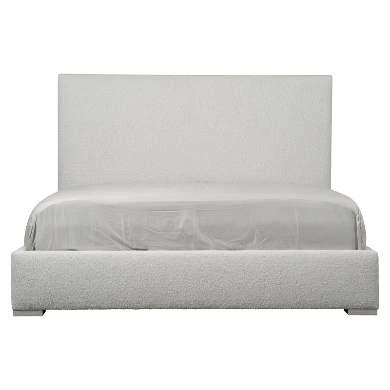 King Gray Upholstered Wood Frame Bed with Slats