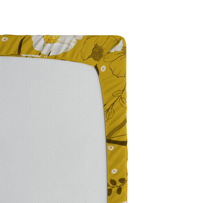 Microfiber Floral Fitted Sheet, Twin Fitted Sheet, Yellow/White Floral