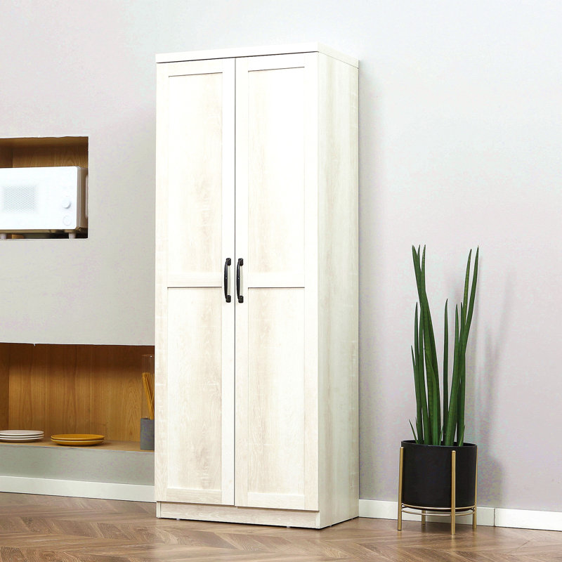 63" 2-Door Kitchen Pantry, Freestanding Storage Cabinet With 5-Tier Shelving And 2 Adjustable Shelves, White