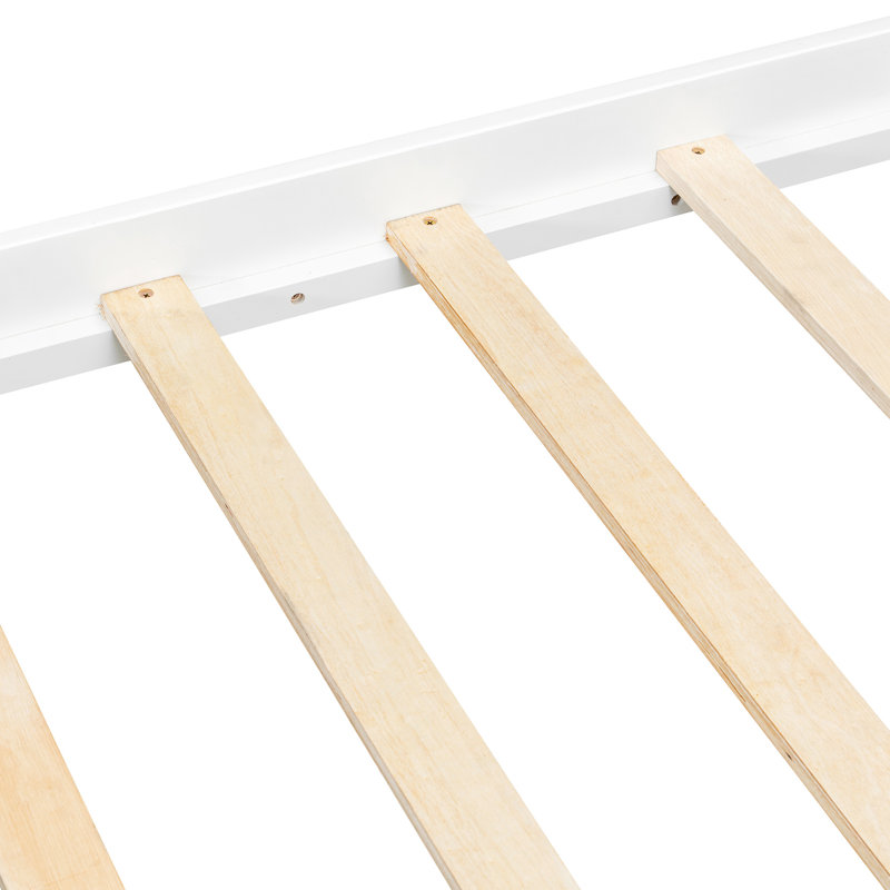 Grand lit à baldaquin blanc avec tête de lit et support à lattes, construction en pin massif, rails personnalisables, L 83,9 po x l 62,9 po, H 74,8 po, blanc, grand lit, structure, quatre colonnes, dimensions