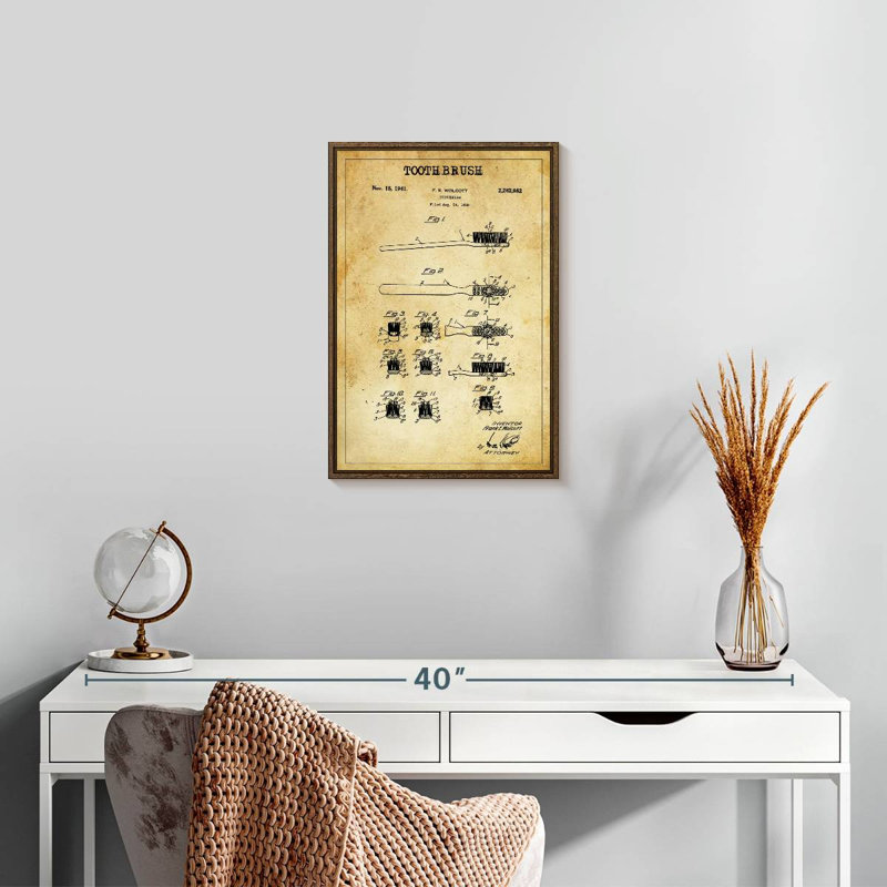 Dental Brush Patent, Floating Frame Walnut, 13" x 19"