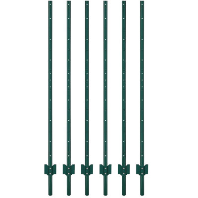 Poteaux de clôture en métal de 6 pi, paquet de 6, piquets en acier sans creusage U-Channel pour clôture de jardin, de cour, de ferme et d'extérieur, poteau en U vert robuste, facile à installer