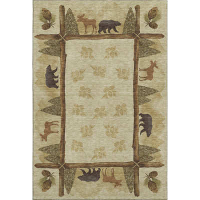 Premium Machine Washable Markhi AMF142 Khaki Rug