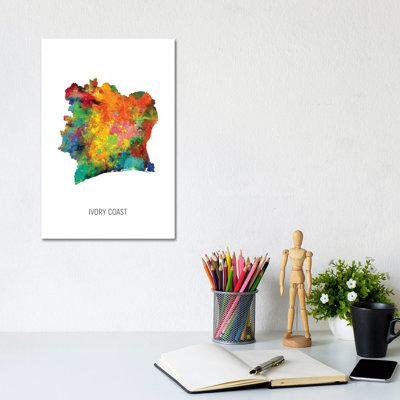 Ivory Coast Map by Michael Tompsett - Wrapped Canvas Print