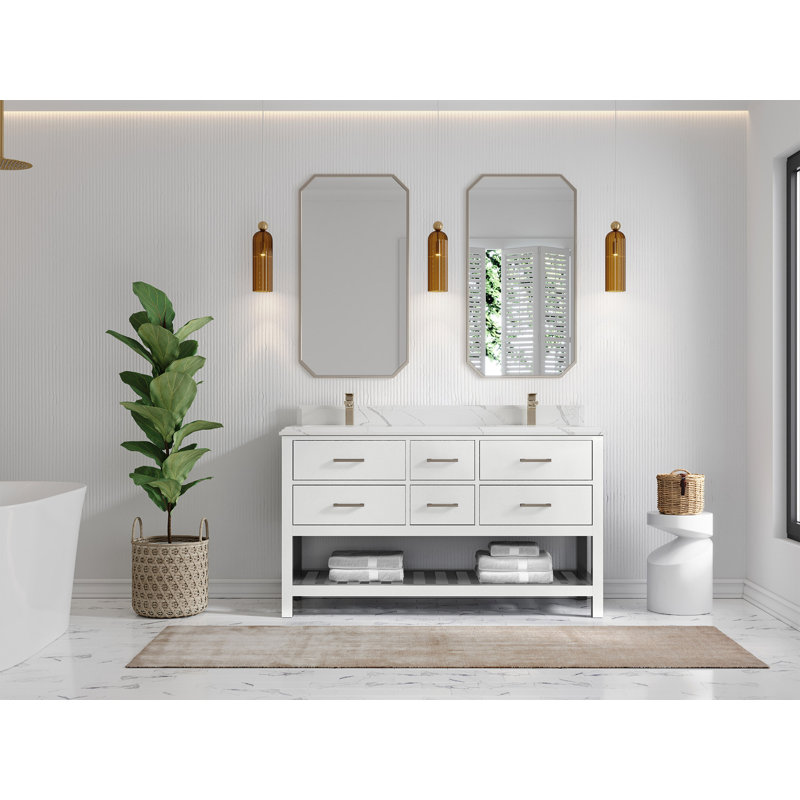 Ensemble de meuble-lavabo double 60 po Parker, Calacatta Laza