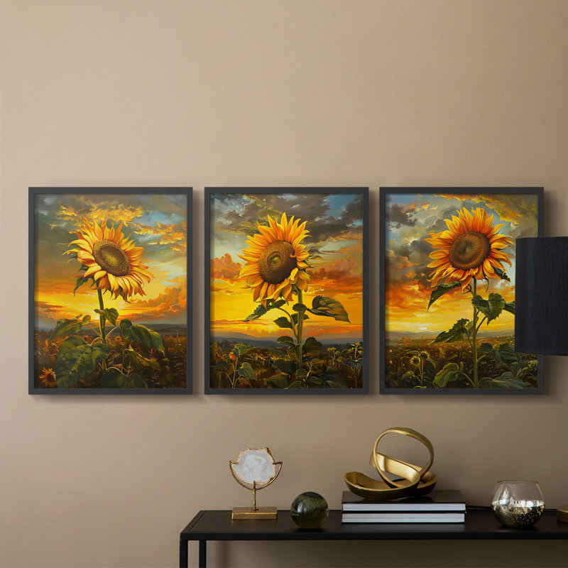 Étude florale CLXVI -Set de 3 estampes giclées encadrées -Prêt à, Cadre noir, H 14 po x l 11 po