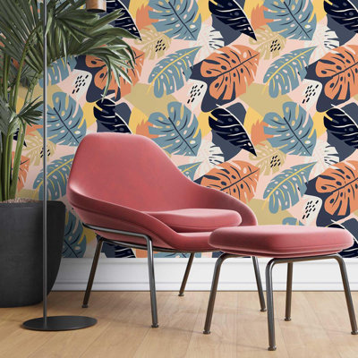Rouleau de papier peint à motif de feuilles abstraites tropicales 8,5 pi x 24 po Puma