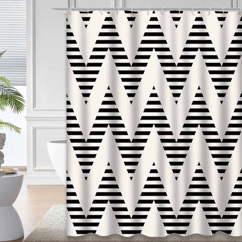 Rideau de douche à rayures sans couture à chevrons noirs et blancs avec 12 crochets, L 72 po x l 72 po