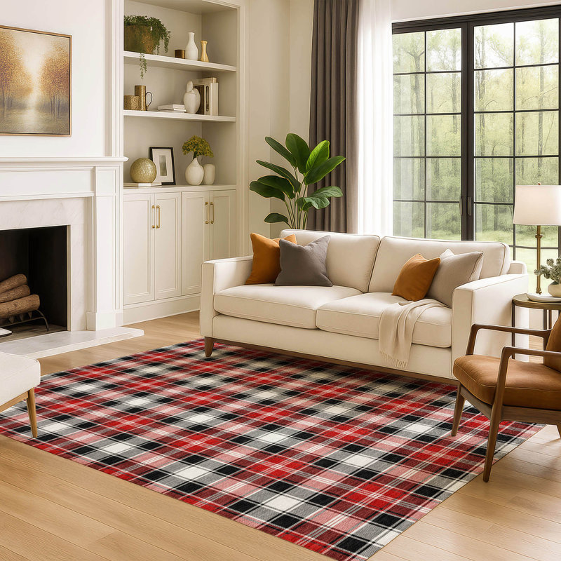 Premium Machine Washable Dockside AMF1817 Christmas Plaid Rug, Rectangle 5' x 7'6"