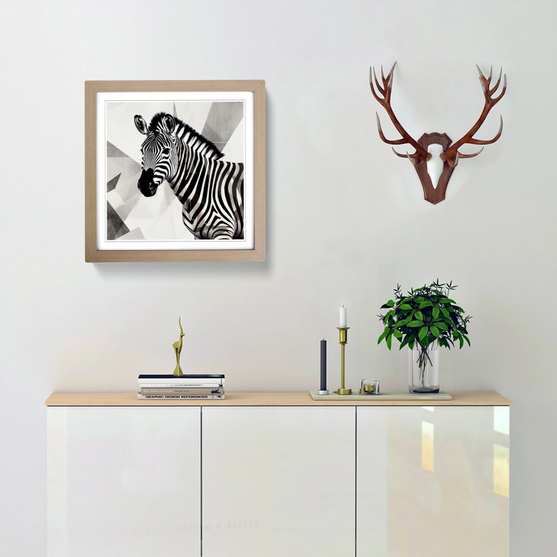 Zebra Geometric - Framed Print, Oak Framed