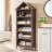 75.9" Tall Angled Arch Bathroom Cabinet, 5 Tiers Geometric Cabinet with Storage, Modern Triangular Top Angled Arch with Adjustable Shelves, Wood Cabinet w/Open Display Shelves-1243694127