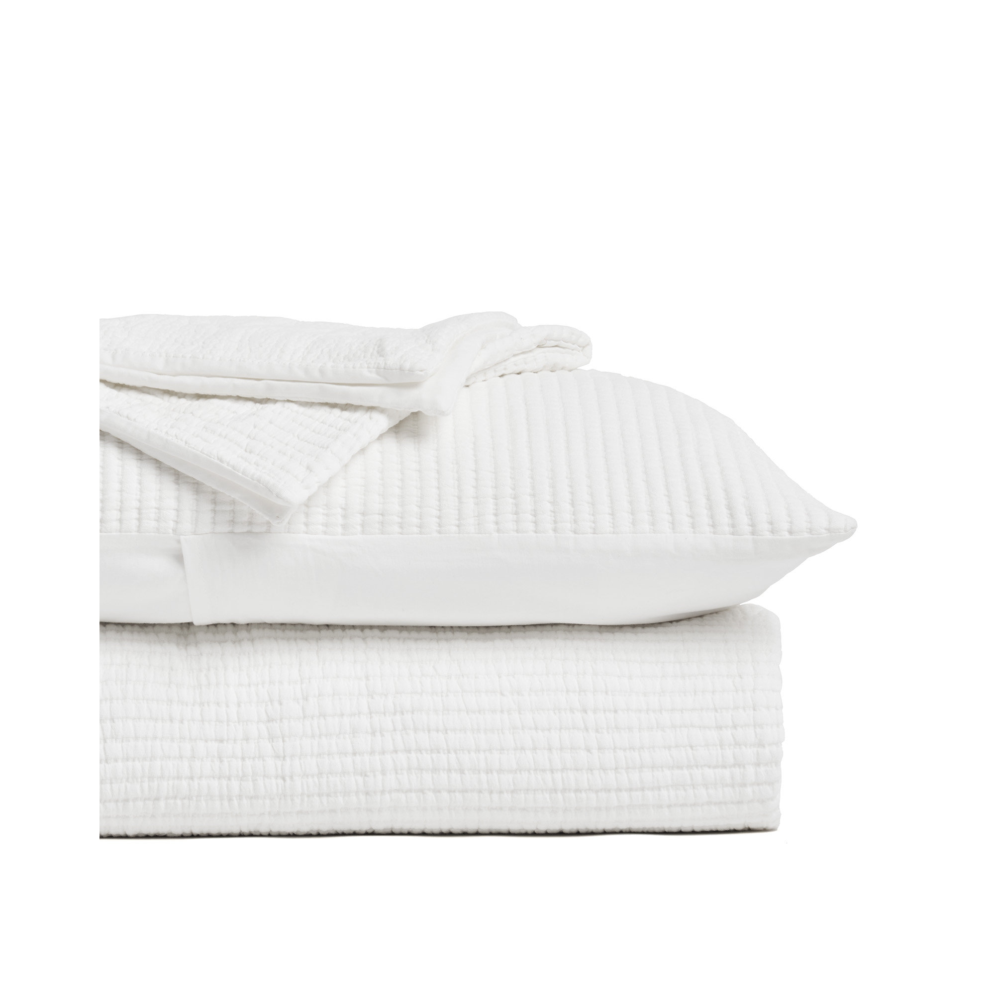 Solid Cotton Gauze Pick-stitch Matelesse Coverlet Bedspread set, Queen Quilt + 2 Queen Shams, Ivory White