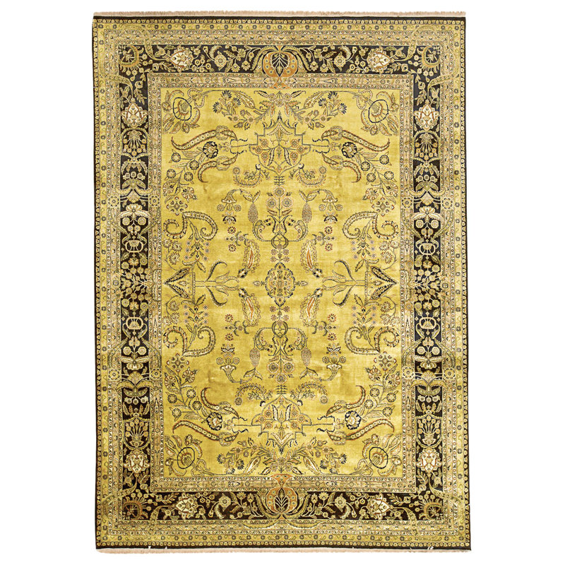 Hand Knotted Wool Area Rug in Gold And Black
