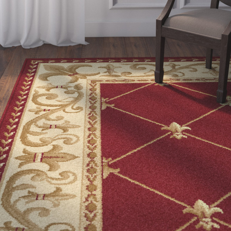 Tapis oriental rouge / beige / or Clarence, Rectangle 6 pi 7 po x 9 pi 6 po