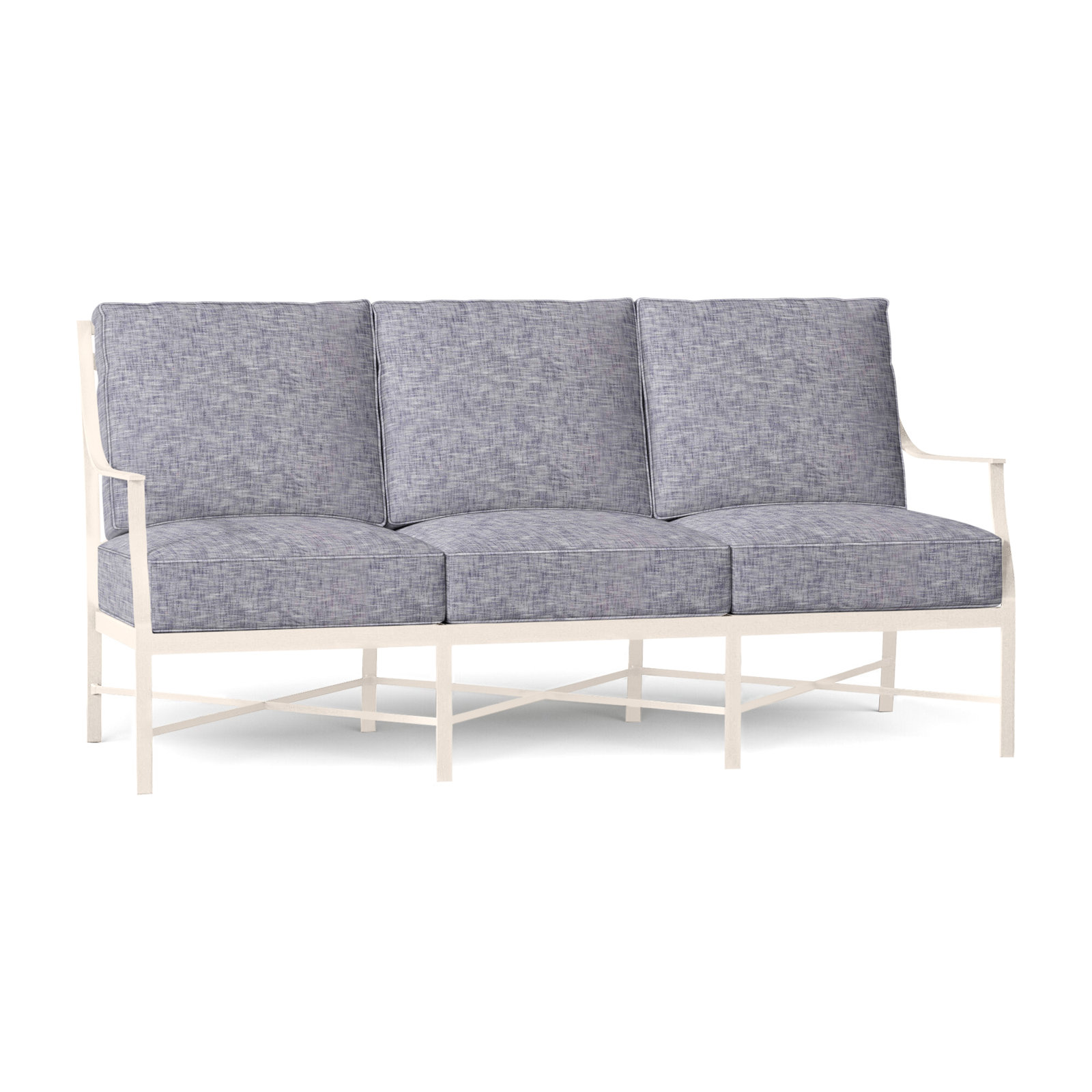 Monaco Wrought Aluminum Sloping Arms Outdoor Sofa, Rollo Lace InsideOut® Linen, Slate Gray, Welt