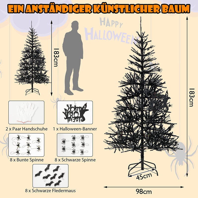 Artificial Christmas Tree 183 cm Black with 250 LED Lights in Purple