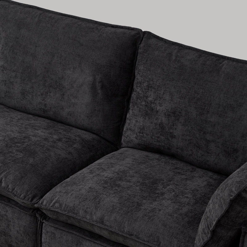 Canapé modulaire 108,5 po en chenille modulaire en L pour salon, Chenille noir