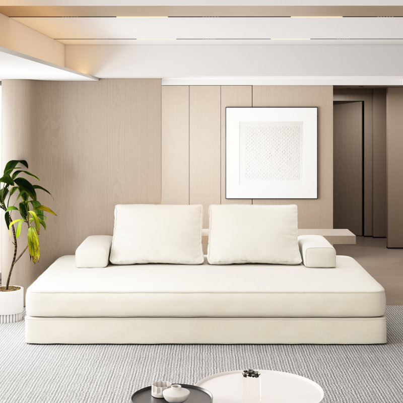Lit multifonctionnel 86,6 po avec accoudoirs carrés, couleur chameau, canapé moelleux pliable en chenille, convertible en lit, convient au bureau et à la maison