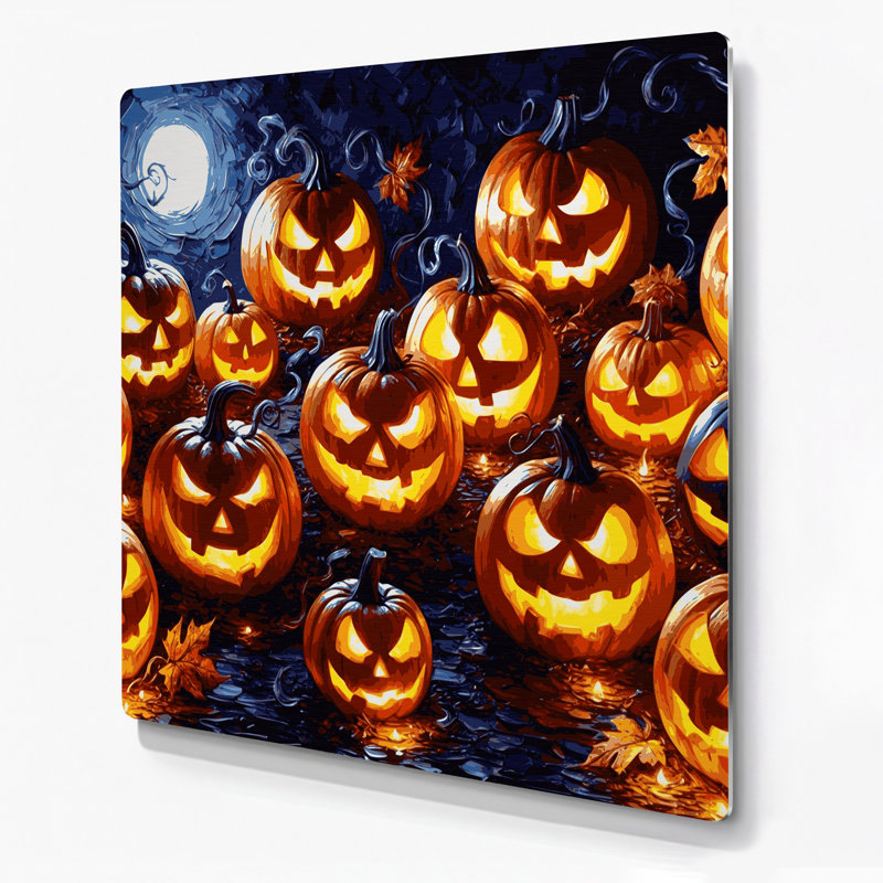 Halloween, citrouille d'Halloween, lanternes et citrouilles sculptées, art en métal rouge, 16" H x 16" W