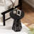 Rustic Round Farmhouse Wooden End Table With Carved Floral Patterns Base, Boho, For Living Room, Bedroom, Black-799501097