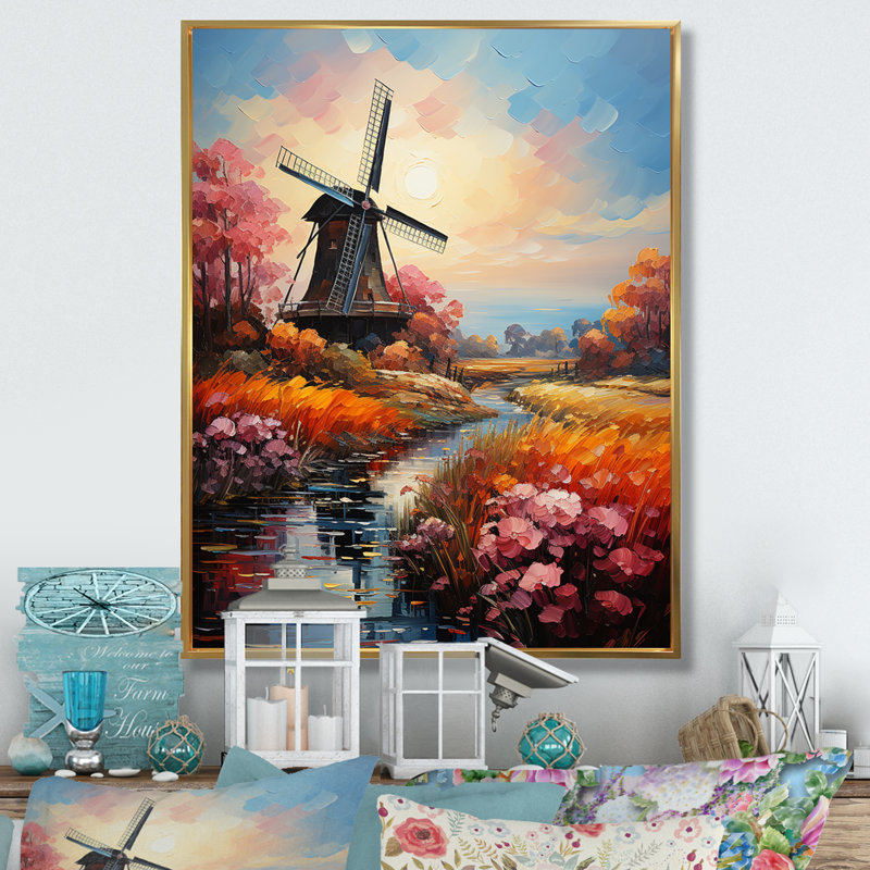 Chimel " Mill Wind Eternal Rotation ", 32" H x 16" W x 1" D, Gold Floater Framed