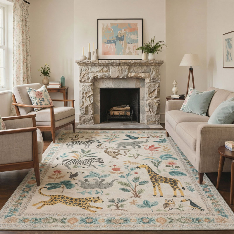 Tapis d'intérieur lavable à la machine Vintage avec envers antidérapant, Rectangle 9 pi x 12 pi