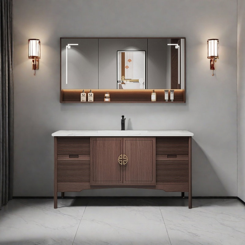 Retro simple and light luxury bathroom cabinet, 31.5" H x 63" W x 21.6" D