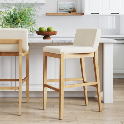 Exposed Back Upholstered Bar Stool with Solid Wood Legs