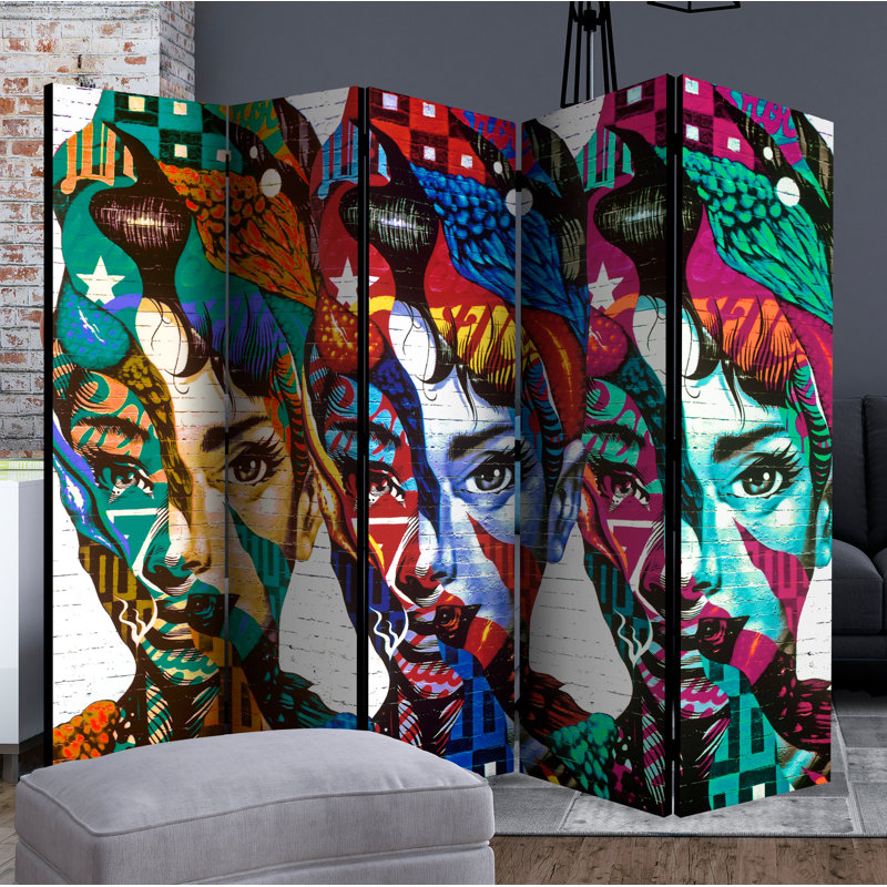 Walland 225cm W x 172cm H 5 - Panel Solid Wood Folding Room Divider