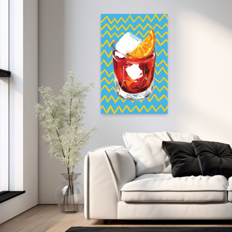 «Negroni», art abstrait géométrique coloré bleu paysage d'hiver, H 36 po x l 24 po