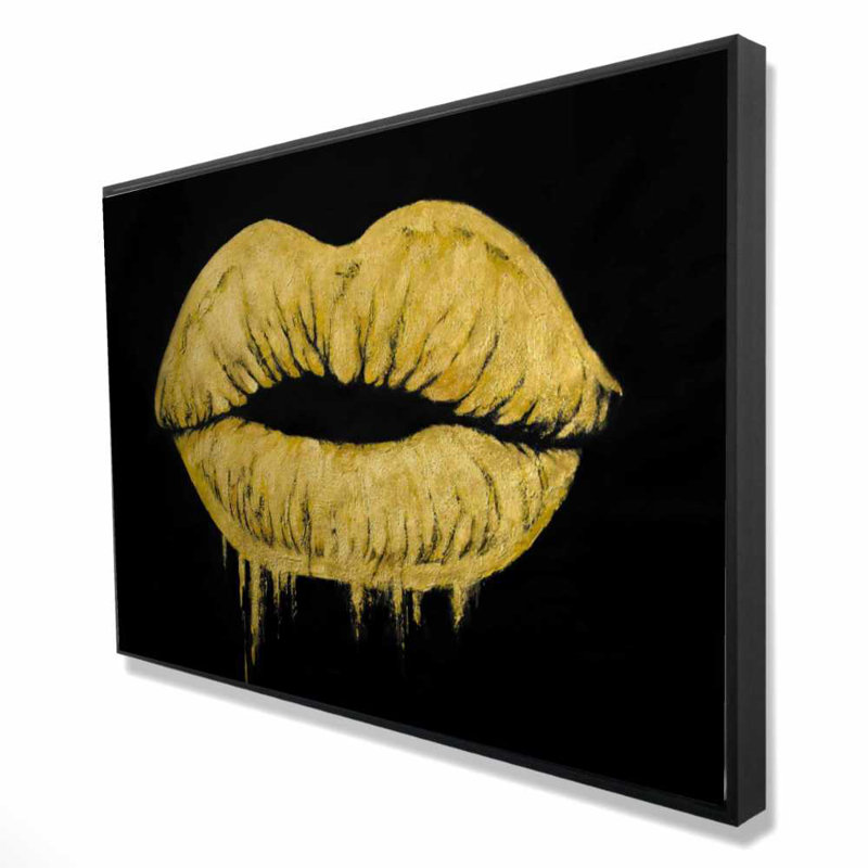Golden Lips - Art figuratif sur toile pour la décoration intérieure, H 25,25 po x l 37,25 po