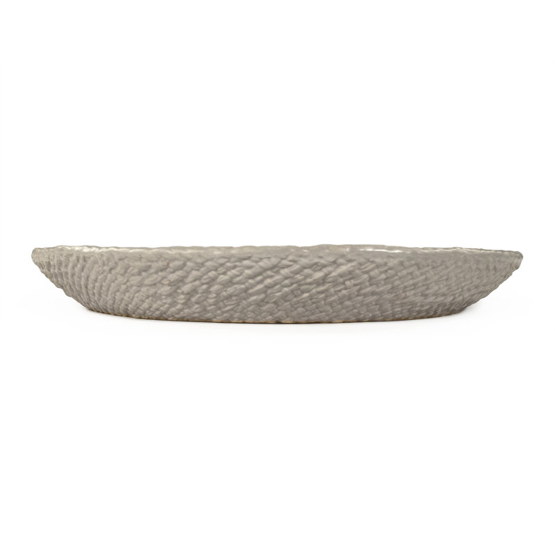 Cross Weave Round Ceramic Platter, 16.25" W x 16.25" L x 2.25" H, Gray