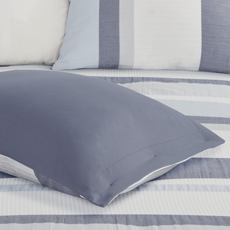 Full/Queen Blue Striped Jacquard Duvet Cover Set