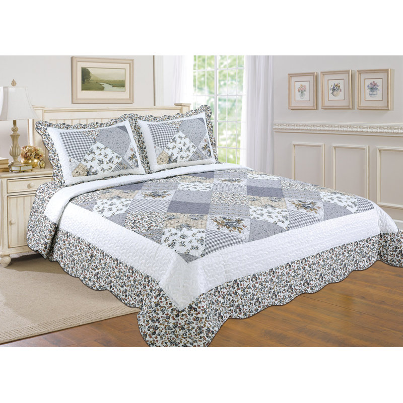 Ensemble de courtepointe réversible en microfibre Luxury Grey, Courtepointe pour lit simple + 1 taie décorative