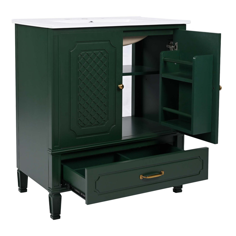 Ensemble de meuble-lavabo 60 po avec lavabo double 60 po, 2 armoires avec porte et 2 tiroirs, Vert